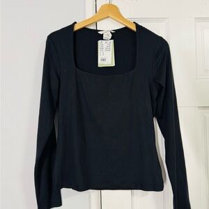 H&M Black Square Neck Long Sleeve Top – Size M – New With Tags